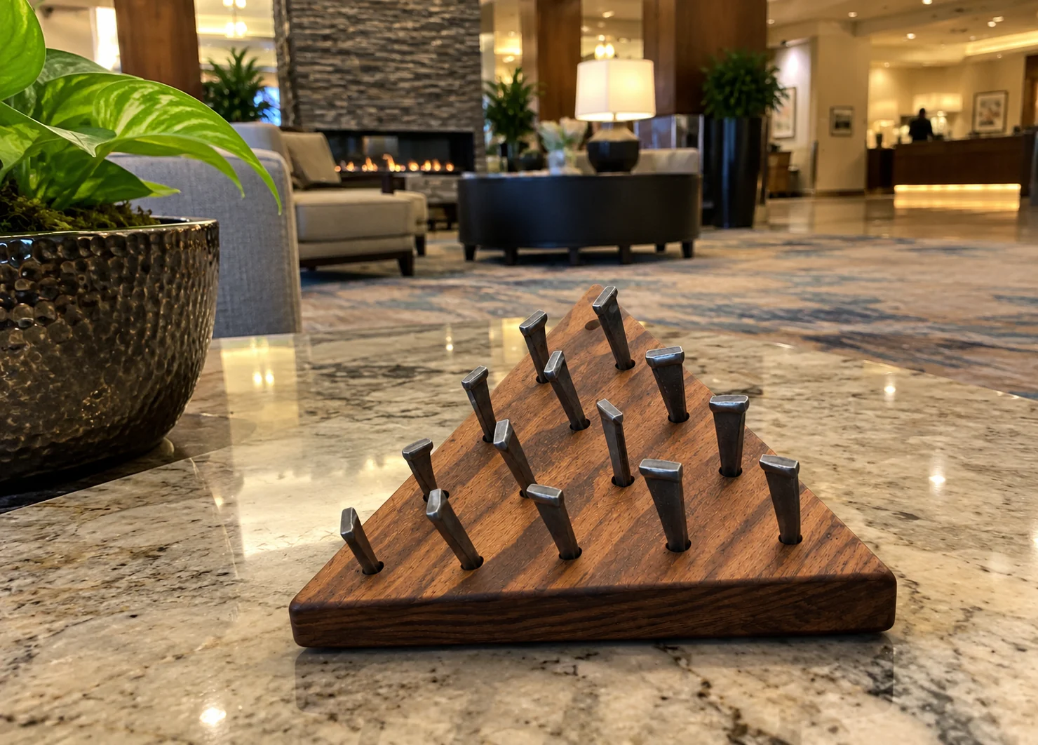 Peg game in a hotel lobby